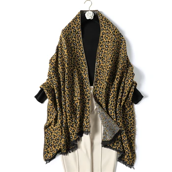 2020 nový Dizajn značky ženy šatku módne pletené cashmere šály pre lady leopard tlač hrubé teplé krku šatky echarpe foulard