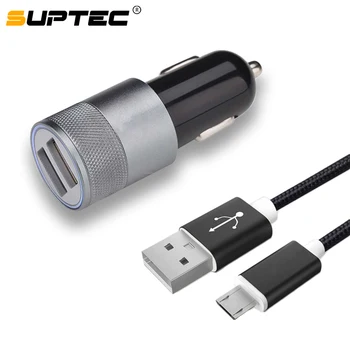 SUPTEC 5V 2A Dual USB Zliatiny Auto Nabíjačka Telefónu Auto-nabíjačka + Micro USB Kábel Rýchle Nabíjanie Kábel pre Samsung S5 S7 Xiao Huawei