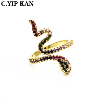 Nastaviteľná veľkosť otvoriť crystal dámske krúžok s mikro - intarzované zirkón farba had fashion girl party šperky darček prsteň šírka 28mm