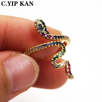 Nastaviteľná veľkosť otvoriť crystal dámske krúžok s mikro - intarzované zirkón farba had fashion girl party šperky darček prsteň šírka 28mm