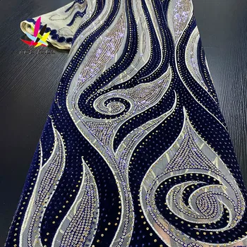 Velvet Textílie, Čipky Sequin Vyšívané Africkej Nigérii Výšivky Kráľovská Modrá Farba Čistá Sekvencia Najnovšie Horúce Módne Predaj