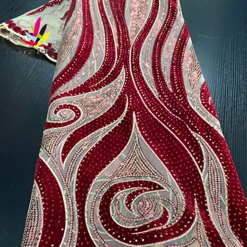 Velvet Textílie, Čipky Sequin Vyšívané Africkej Nigérii Výšivky Kráľovská Modrá Farba Čistá Sekvencia Najnovšie Horúce Módne Predaj