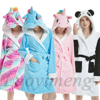 Nové Jednorožec Zvierat Cartoon Župan Ženy Kegurumi Sleepwear Pyžamo Zimné Flanelové Župane Nightgowns Pre Ženy Vaňa Župan