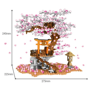 647pcs Mesto, Výhľad na Ulicu Sakura Kút Inari Svätyne Priateľmi Tehly Cherry Blossom Krajiny Tree House Stavebné Bloky pre Dievčatá, Hračky