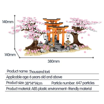 647pcs Mesto, Výhľad na Ulicu Sakura Kút Inari Svätyne Priateľmi Tehly Cherry Blossom Krajiny Tree House Stavebné Bloky pre Dievčatá, Hračky