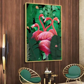 Červená Flamingo Zelená Palmového Lístia Na Šírku Steny Umelecké Plátno Na Maľovanie Nordic Plagáty A Potlačou Obrazov Na Stenu Pre Obývacia Izba Dekor