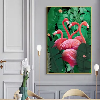 Červená Flamingo Zelená Palmového Lístia Na Šírku Steny Umelecké Plátno Na Maľovanie Nordic Plagáty A Potlačou Obrazov Na Stenu Pre Obývacia Izba Dekor