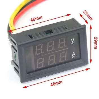 2 ks Digitálny Voltmeter Ammeter DC 100V 10A Amp Napätie Prúd Meter Tester Modrá + Červená Dual LED Displej Panel s Pripojiť Vodiče