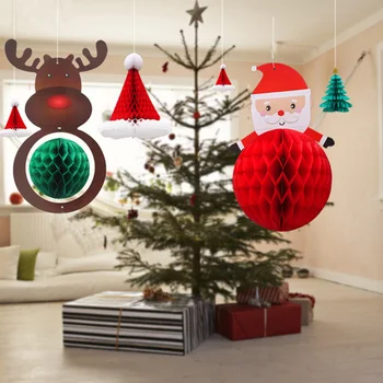 2 ks Závesné Ozdoby Krásne Papierové Vianočné Tému Santa Claus Honeycomb Gule Vianočný Strom Decor pre Dovolenku