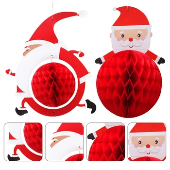 2 ks Závesné Ozdoby Krásne Papierové Vianočné Tému Santa Claus Honeycomb Gule Vianočný Strom Decor pre Dovolenku