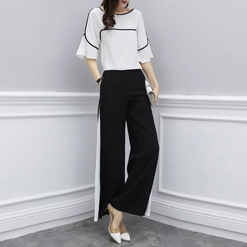 2020 Office Lady oblečenie set sa Žien v lete čierne a biele voľné blúzky, o krk topy + veľké nohy, nohavice, obleky plus veľkosť TZ290