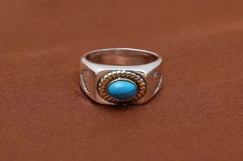 Retro Prírodné Modré Turquoises Mužov Krúžky Reálne 925 sterling silver Ring Male Vintage Thai Jemné Strieborné Šperky bague homme