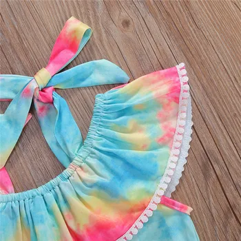 1-6Y Letné Dievčenské Oblečenie Bežné Deti Remienky Rainbow Kravatu Farbenie Vytlačené Volánikmi Mimo Ramenný Krásne Kombinézach Oblečenie Kombinézy