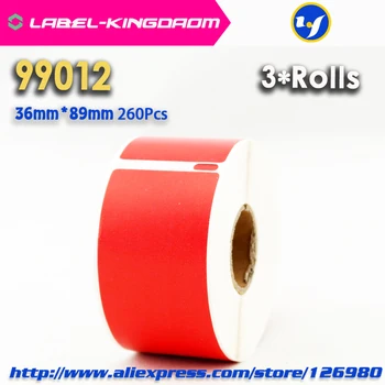 3 Rožky Červená Farba Dymo 99012 Všeobecný Štítok 36 mm*89mm 260Pcs Kompatibilný pre Labelwriter 400 450 450Turbo
