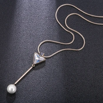 Módne dámske Geometrický Trojuholník Prívesok Neckalce Vintage Dizajn Dlhý Sveter Reťazca Drahokamu Náhrdelník Pearl Šperky Darček