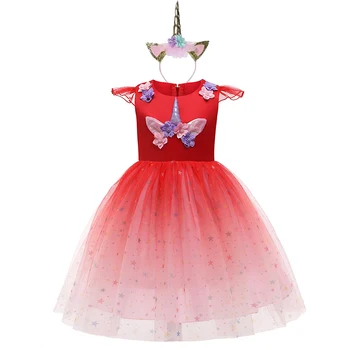2021 Nové Jednorožec Čipky Cosplay Princezná Šaty Pre Dievčatá Vianočný Kostým Party Šaty Nový Rok Deti K Narodeninám