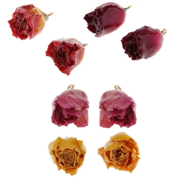 8 Ks Skutočné Kvetinové Kúzlo Zmiešané Farby Prírodné Sušené Rose Prívesky s Zavesenie Krúžok pre Módne Náušnice, Takže Zistenia Remeslá