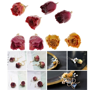 8 Ks Skutočné Kvetinové Kúzlo Zmiešané Farby Prírodné Sušené Rose Prívesky s Zavesenie Krúžok pre Módne Náušnice, Takže Zistenia Remeslá
