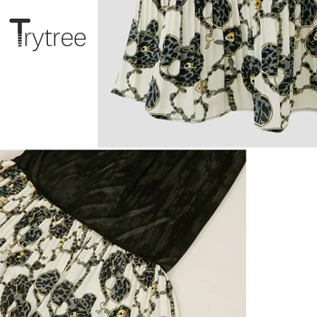 Trytree 2020 Lete Žena Bežné Sukne Tlač Módne Skladaný A-line Móde Šifón Vintage Elegantné Temperament Polovici Teľa Sukne