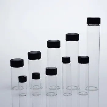 Doprava zadarmo 3ml do 50 ml číreho Skla vzorky fľaše s čiernym plastovým skrutkovací uzáver, esenciálny olej fľaše pre laboratórne použitie