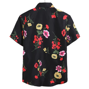 Letné Šaty 2020 Kvetov Vytlačené Čierne Tričko, Blúzka Mužov Krátke Rukávy Kvetinový Havajské Košele Základné Topy Camisa Sociálne Masculina