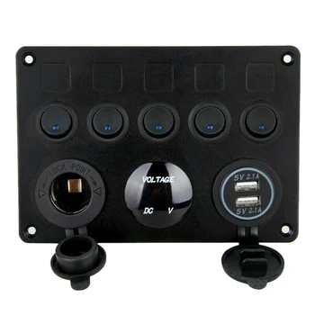 5 Sady Na-Off Prepínač Ovládací Panel Voltmeter Dual USB Zmes Panel s Byt. rozvádzač Ochranu pre Auto Morských Rv Tru