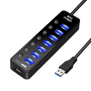 4 7 Port USB 3.0 Hub Rozbočovač USB Hub 3.0 s Jednotlivými vypínač, LED Indikátor, EÚ a USA, AU, UK, Napájací Adaptér pre MacBook Air