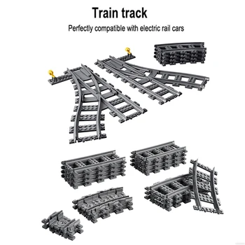 Mestské Vlaky Train Flexibilné Trate Železničné Priecestné Rovno Zakrivené Koľajnice Obrázok Bloky Stavby DIY Tehly Hračky Pre Deti,