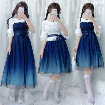 Japonský sladké lolita šaty vintage hviezdne nebo gradient gázy princezná viktoriánskej šaty kawaii dievča gothic lolita jsk loli cos