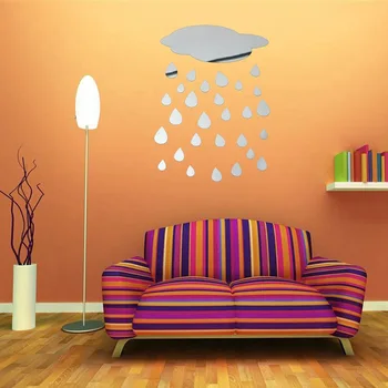 Amazon DIY mraky, dažďové kvapky vody a 3D zrkadlo akryl samolepky na stenu domov obtlačky dekoratívne umenie samolepky na stenu